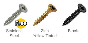 Zinc yellow plated superdrive screws, stainless steel screws, black screws.