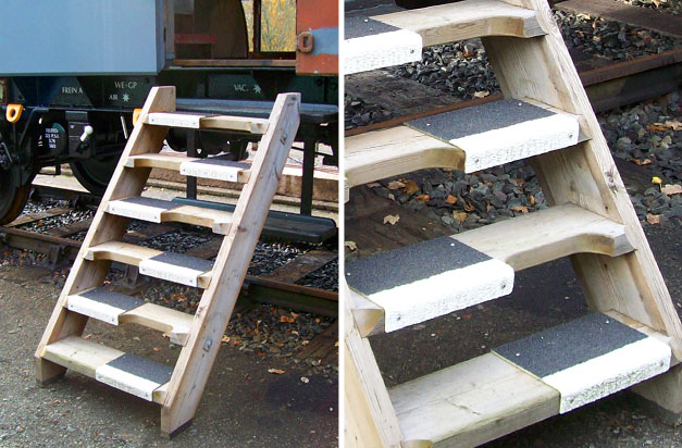 Anti-slip stair tread covers railway train access steps. Anti-slip stair tread covers railway train access steps.