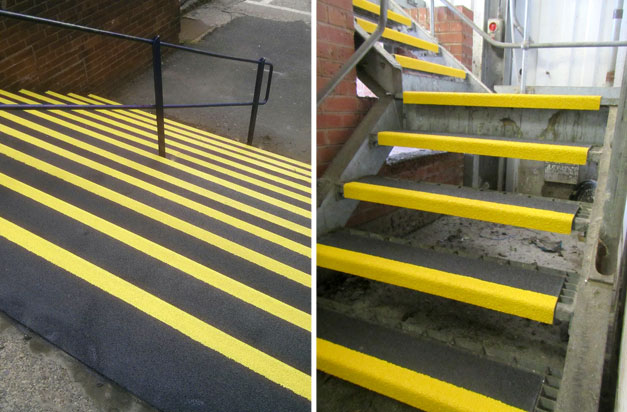 Anti-slip stair tread covers heavy duty street and industrial fire exit applications. Anti-slip stair tread covers heavy duty street and industrial fire exit applications.