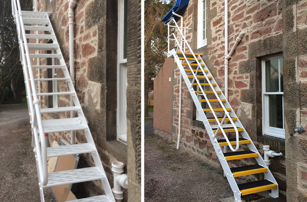 “Great product and my client and myself are delighted with the finished project. Here are some photos of the finished job! We needle gunned and blasted the fire escape and applied primer, build and finish coat then fixed the stair treads as a safety feature as they were open grating treads. They were fixed with stainless steel coach bolts and locking nuts with a square type penny washer to catch the profile of the grating.” M Maclennan “Great product and my client and myself are delighted with the finished project. Here are some photos of the finished job! We needle gunned and blasted the fire escape and applied primer, build and finish coat then fixed the stair treads as a safety feature as they were open grating treads. They were fixed with stainless steel coach bolts and locking nuts with a square type penny washer to catch the profile of the grating.” M Maclennan